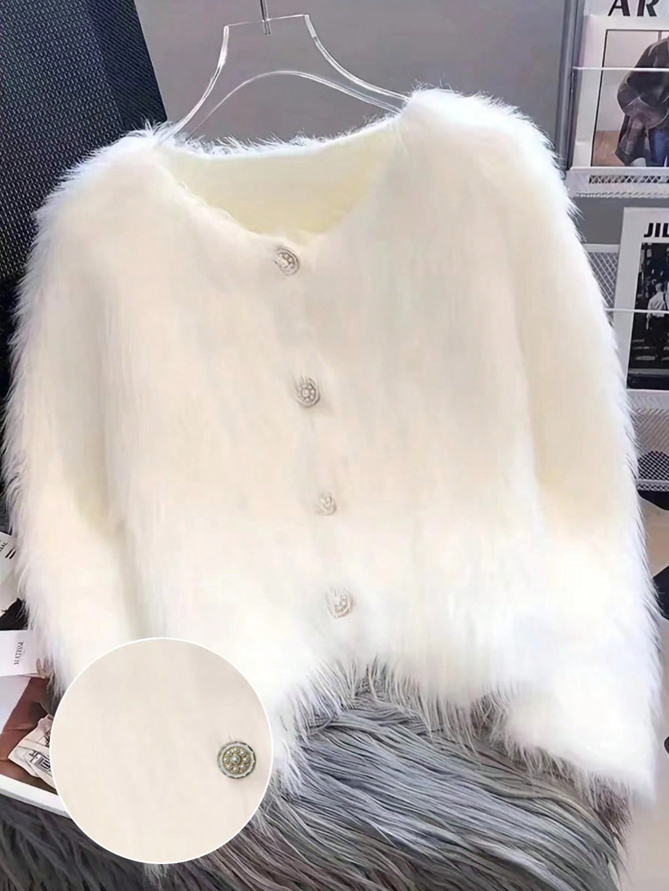 Faux Mink Velvet Casual High-End Personalized Button-Up Cardigan