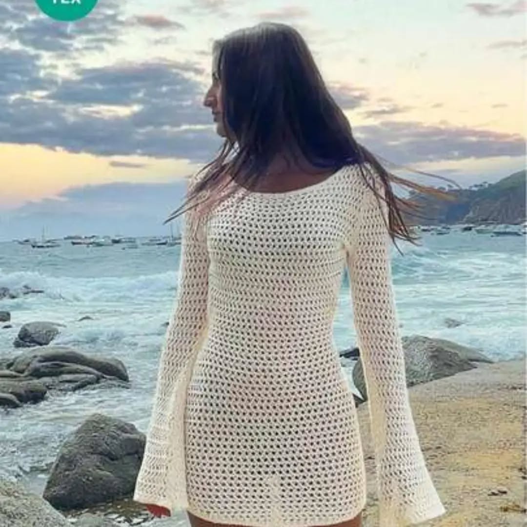 Women's Solid Color Sexy Hollow-Out See-Through Backless Long Sleeve Cover Up