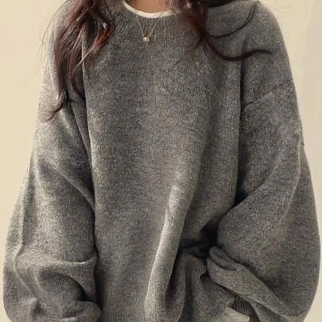 EAVA Autumn/Winter Korean Style Dropped Shoulder Loose Round Neck Knit Sweater For Women