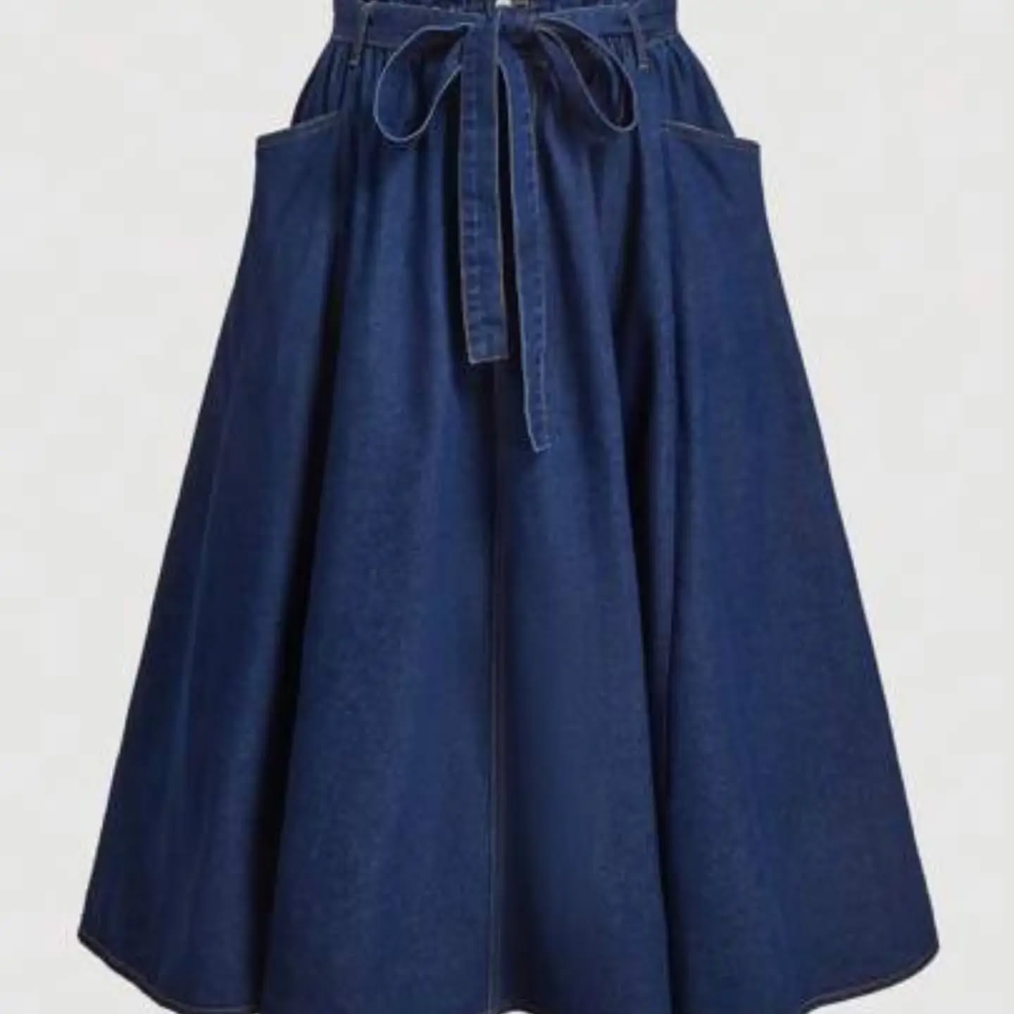 SHEIN MOD Blue Plus Size Denim Skirt Sweet Long Skirt Bow Waistband Elastic Waistband Sweet And Elegant Skirt