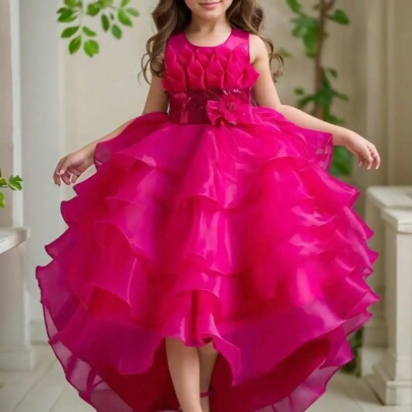 Tween Girl Shiny Sequin Multi-Layer Tulle Prom Party Dress