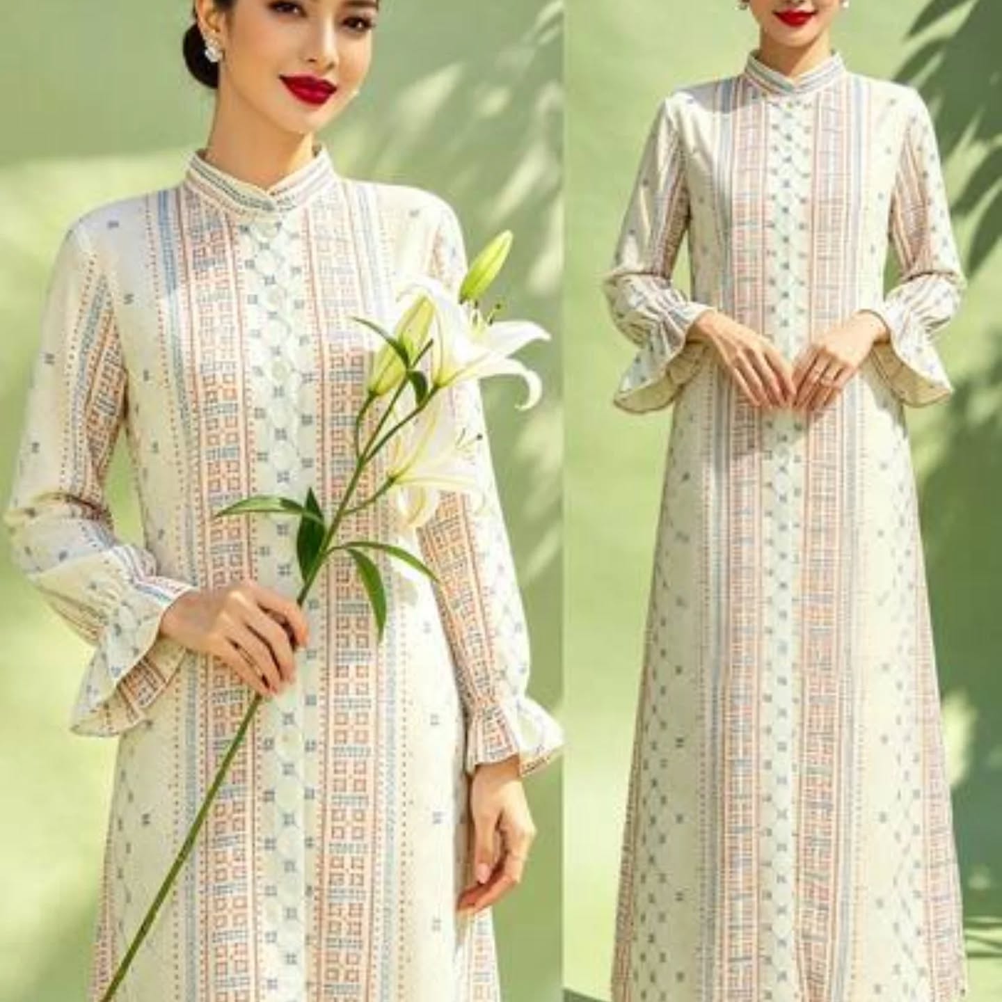 Women's Stand Collar Geometric Print Casual Party Arabian Dress