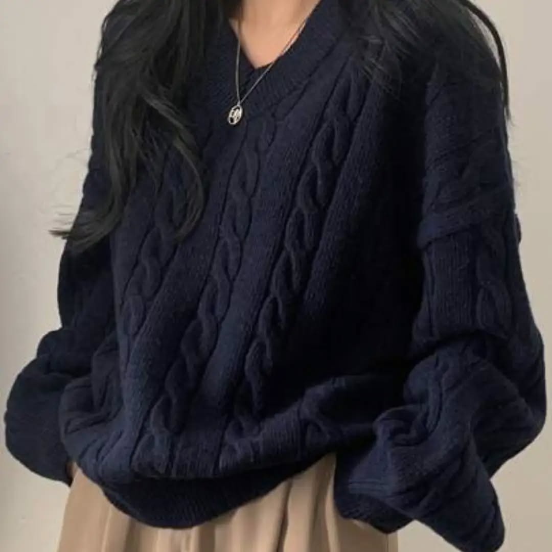 EAVA Women's Minimalist V-Neck Loose Knit Sweater