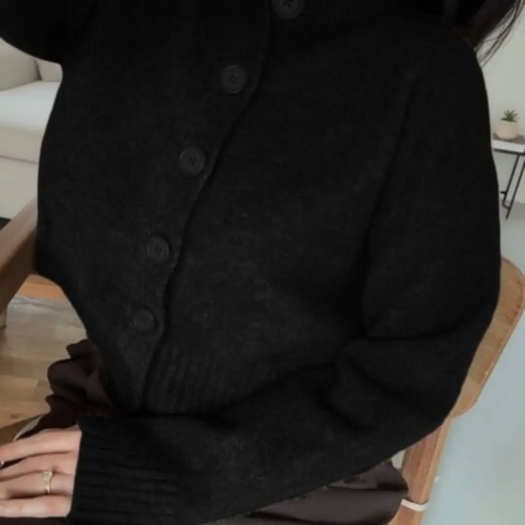 Women's Black Y2K Style Round Neck Long Sleeve Knit Cardigan