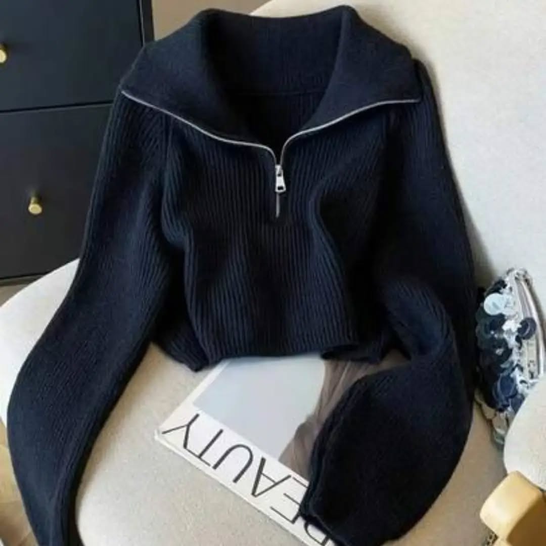 Women's Cropped Half Zip Sweater