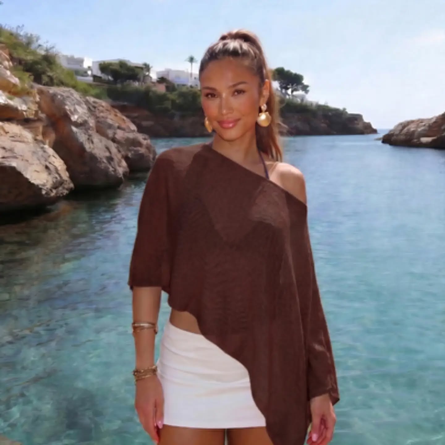 FOR BEAUTY 2026 Spring/Summer New Women's Asymmetrical Knit Shawl Cover-Up