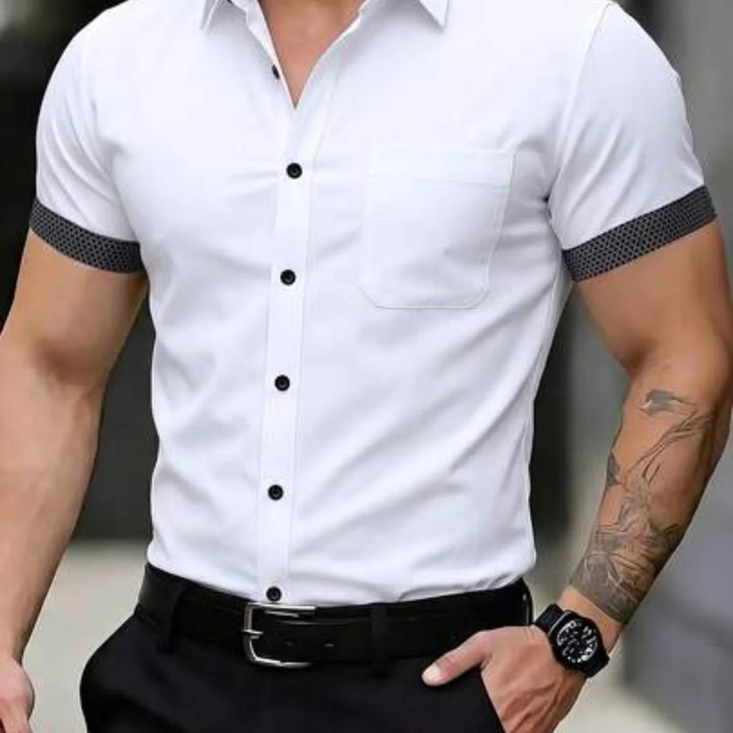 Manfinity Mode Men's Contrast Color Minimalist Short Sleeve Formal Shirt