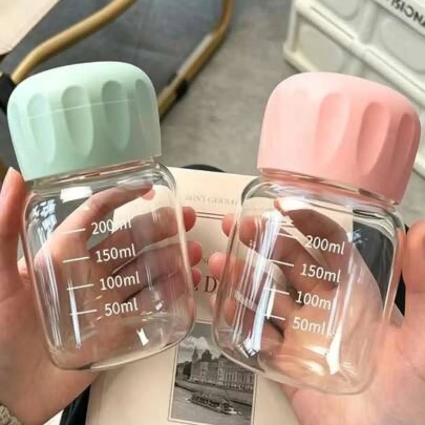 10.2oz Mini Transparent Glass Water Bottle Milk Cup Coffee Cup Portable Reusable Drinking Cup Summer Drinking Utensil Travel Outdoor Birthday Gift