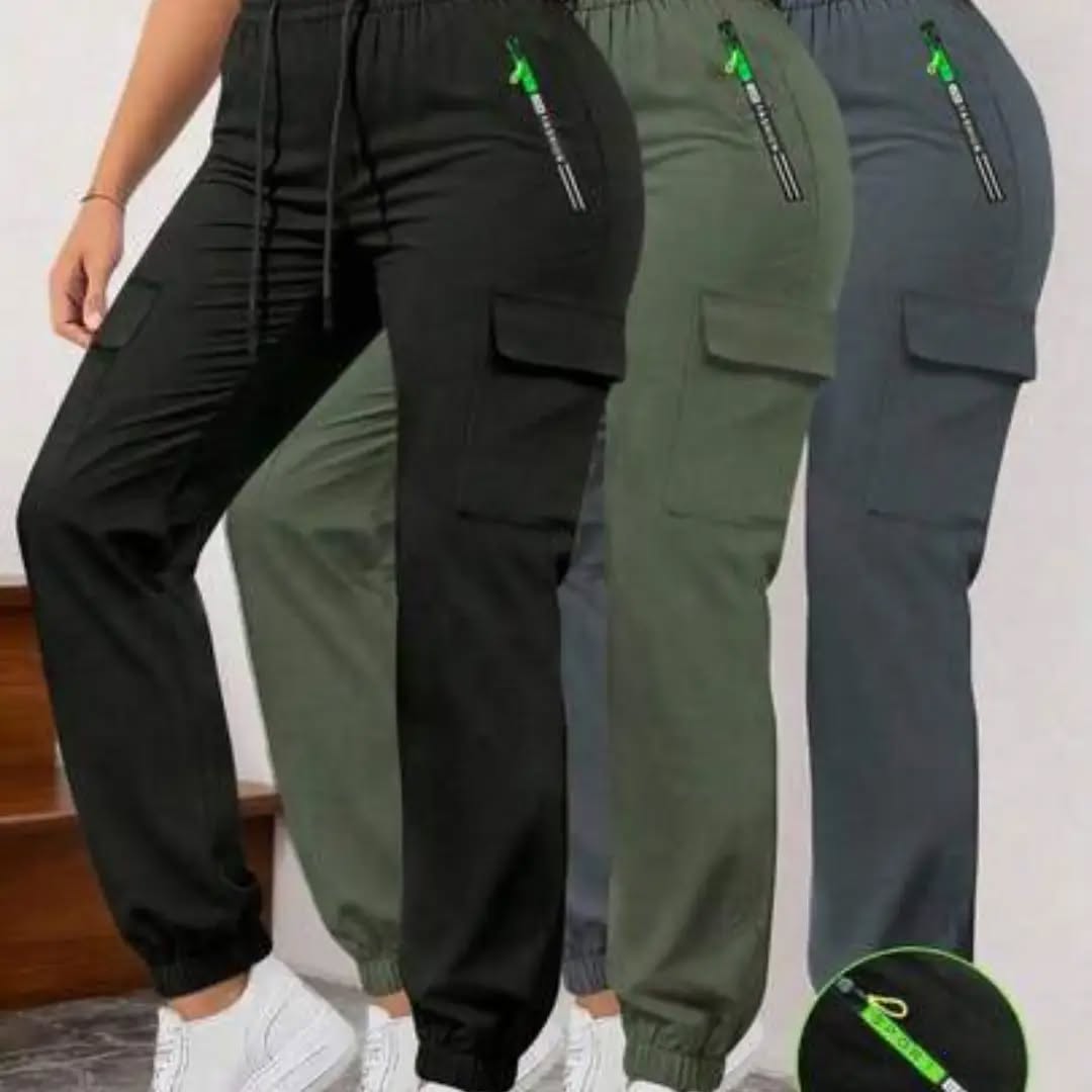 Women's Spring/Autumn Solid Color Multi-Pocket Cargo Pants