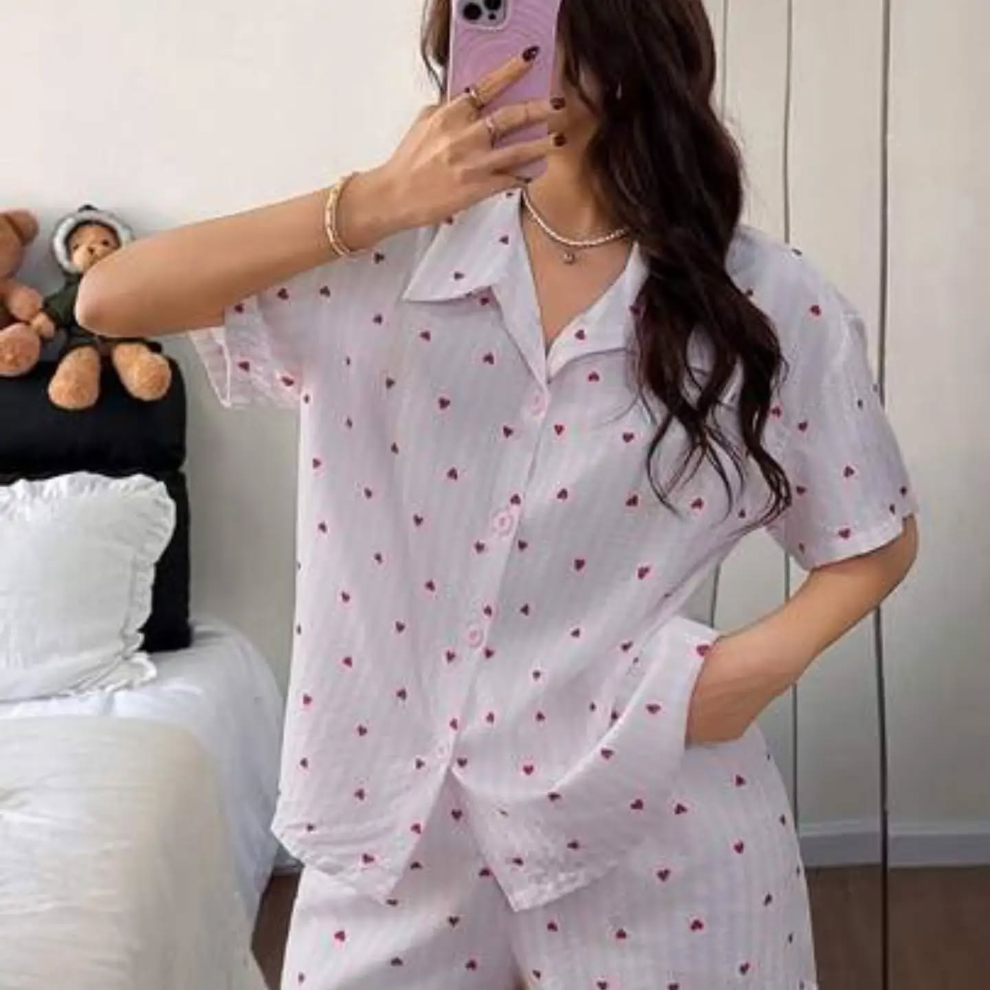 Napfluff Striped Heart Collar Open Front Ruffle Women Short Sleeve PJS Summer PJS Pajamas For Women For Summer Cute PJSs For Women Pyjamas Set