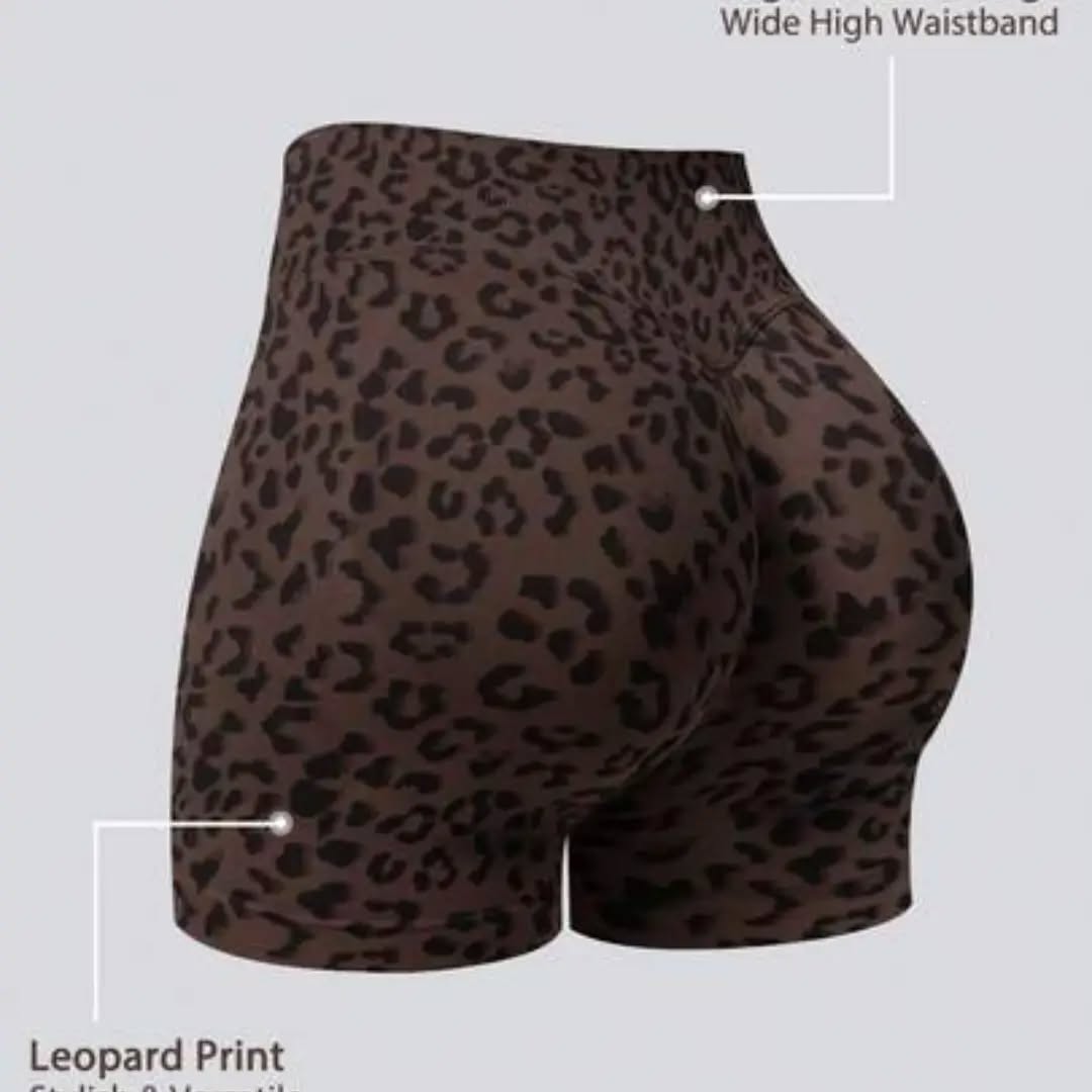 NcmRyu 1pc Women Leopard Print High Waist Tummy Control Stretchy Soft Comfy Workout Shorts Sports
