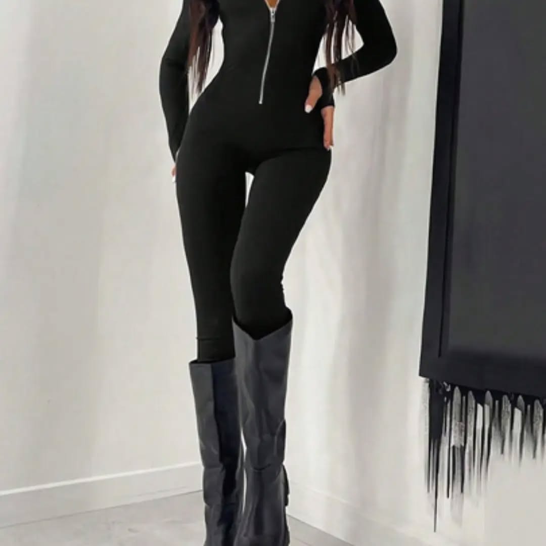 Casual Fashion Front Zipper Fitted Jumpsuit