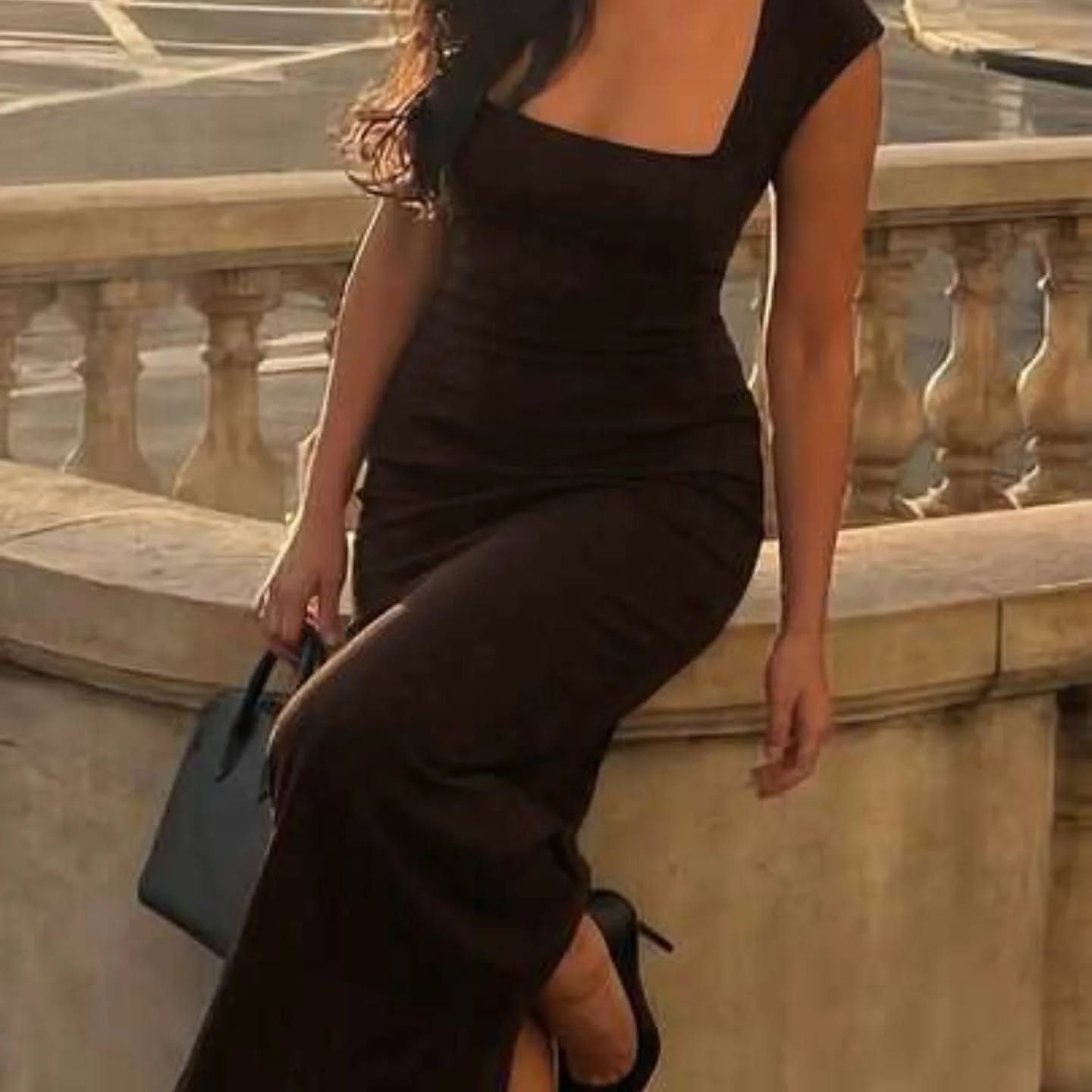 Black Square Neck Mid-Length Dress | Fitted Bodycon Dress Suitable For Dates And Formal Events Elegant Summer