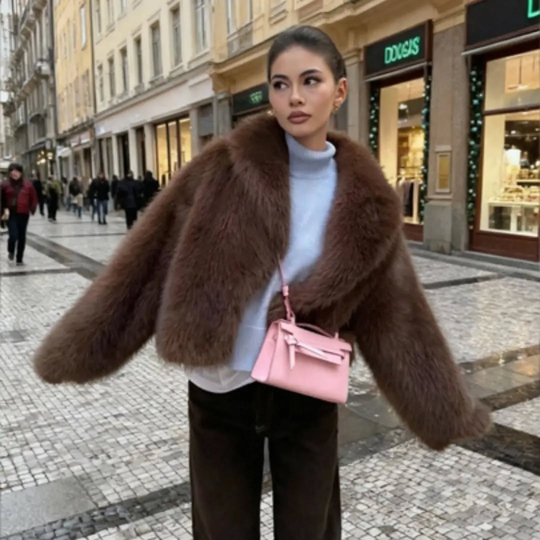 Women's Winter Faux Fur Short Solid Color Coat